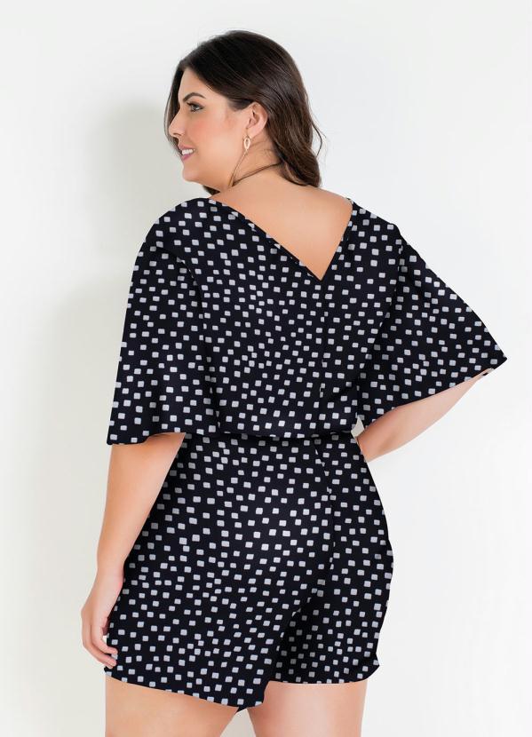 Marguerite - Macaquinho Geométrico Preto com Saia Plus Size 2