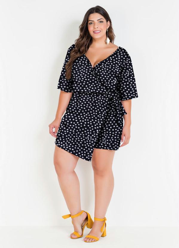 Marguerite - Macaquinho Geométrico Preto com Saia Plus Size 4