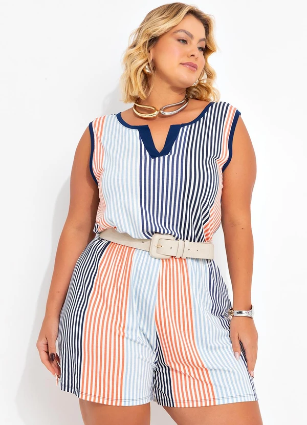 Marguerite - Macaquinho Listrado Colorido em Malha de Viscose