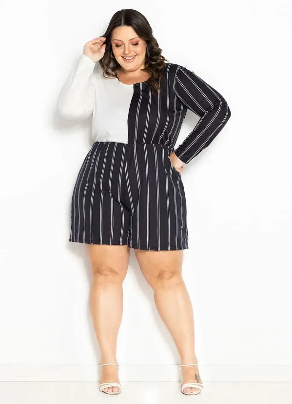 Marguerite - Macaquinho Listras e Off White Plus Size 2