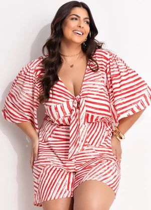 Marguerite - Macaquinho Listras Vermelha em Malha de Viscose - MARGUERITE