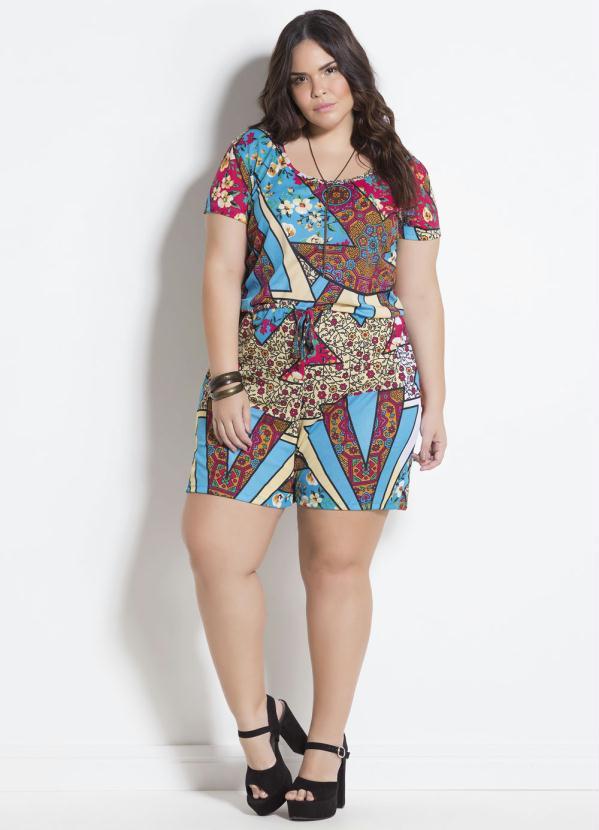 Marguerite - Macaquinho Manga Curta Mix de Estampas Plus Size 4