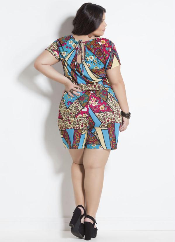 Marguerite - Macaquinho Manga Curta Mix de Estampas Plus Size 6