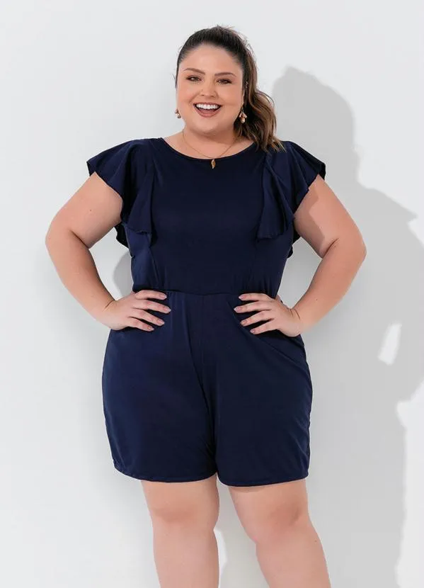 Macaquinho Marinho com Babadinhos Plus Size Marguerite