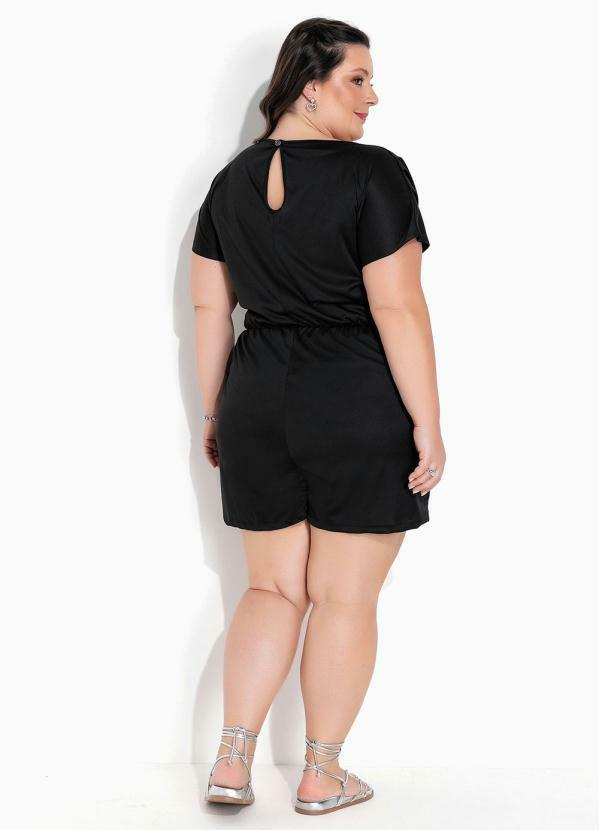 Marguerite - Macaquinho Preto com Recortes no Busto Plus Size