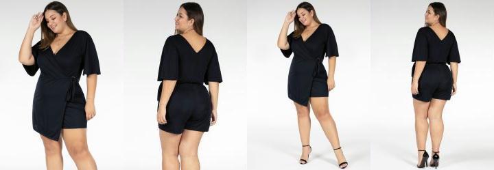 Macaquinho Preto com Saia Plus Size