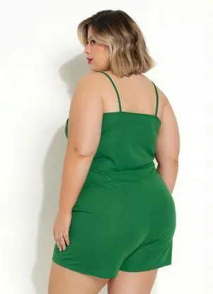 Marguerite - Macaquinho Verde Bandeira com Bolsos Plus Size - MARGUERITE