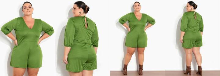 Macaquinho Verde com Mangas Bufantes Plus Size