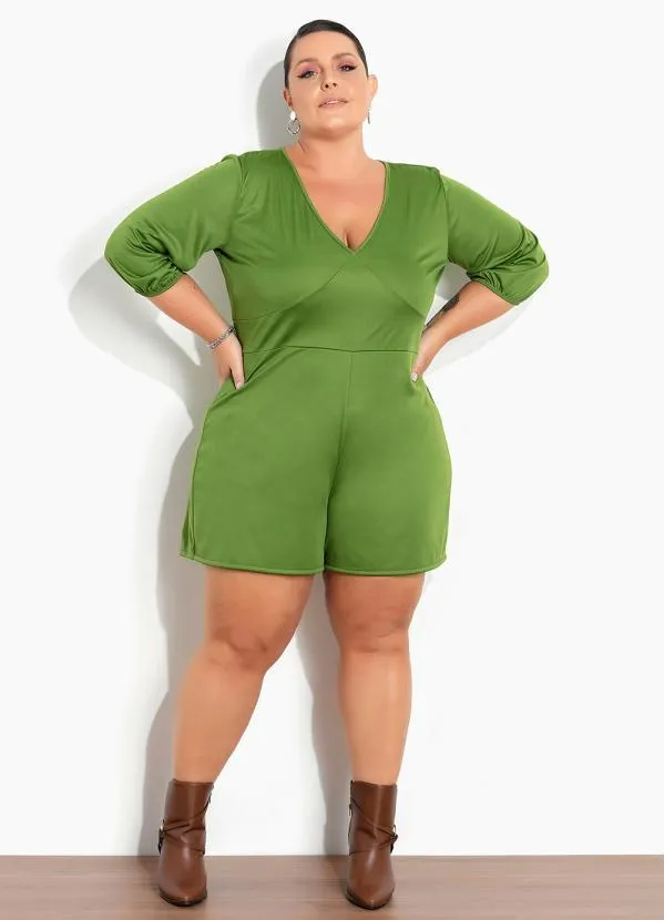 Marguerite - Macaquinho Verde com Mangas Bufantes Plus Size 3