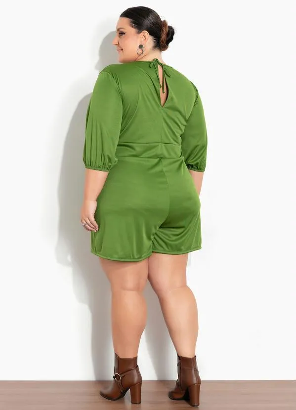 Marguerite - Macaquinho Verde com Mangas Bufantes Plus Size 4