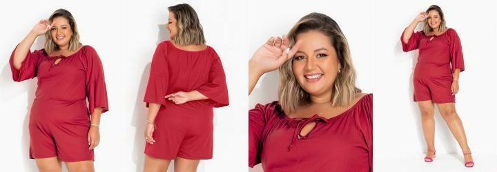 Macaquinho Vermelho com Amarrao Plus Size