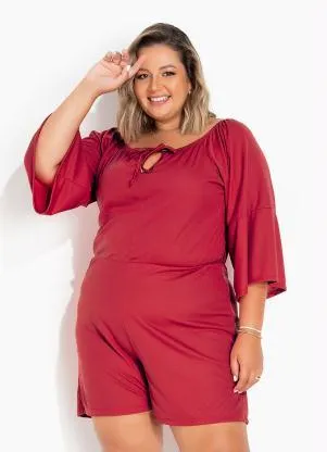 Marguerite - Macaquinho Vermelho com Amarração Plus Size - MARGUERITE