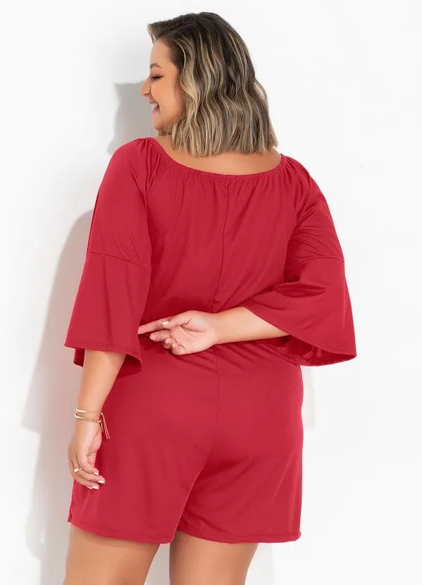 Marguerite - Macaquinho Vermelho com Amarração Plus Size 2