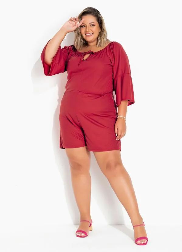 Marguerite - Macaquinho Vermelho com Amarração Plus Size 4