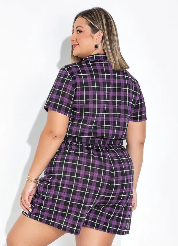 Marguerite - Macaquinho Xadrez Roxo Faixa Grátis Plus Size 5