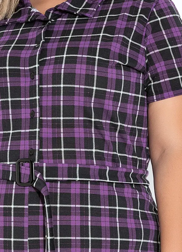 Marguerite - Macaquinho Xadrez Roxo Faixa Grátis Plus Size 6
