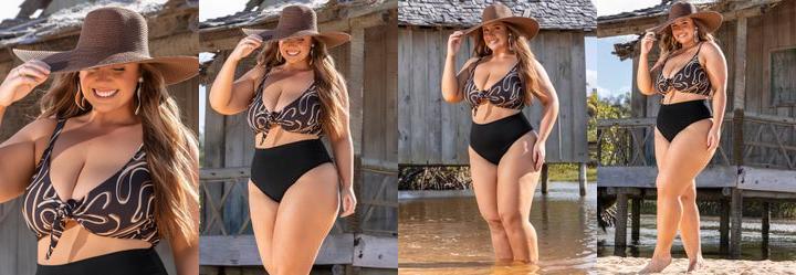 Top Biquni Abstrato Preto Malha Fria