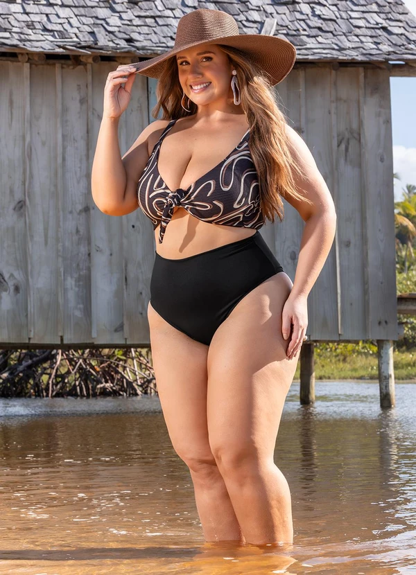 Marguerite - Top Biquíni Abstrato Preto Malha Fria 3