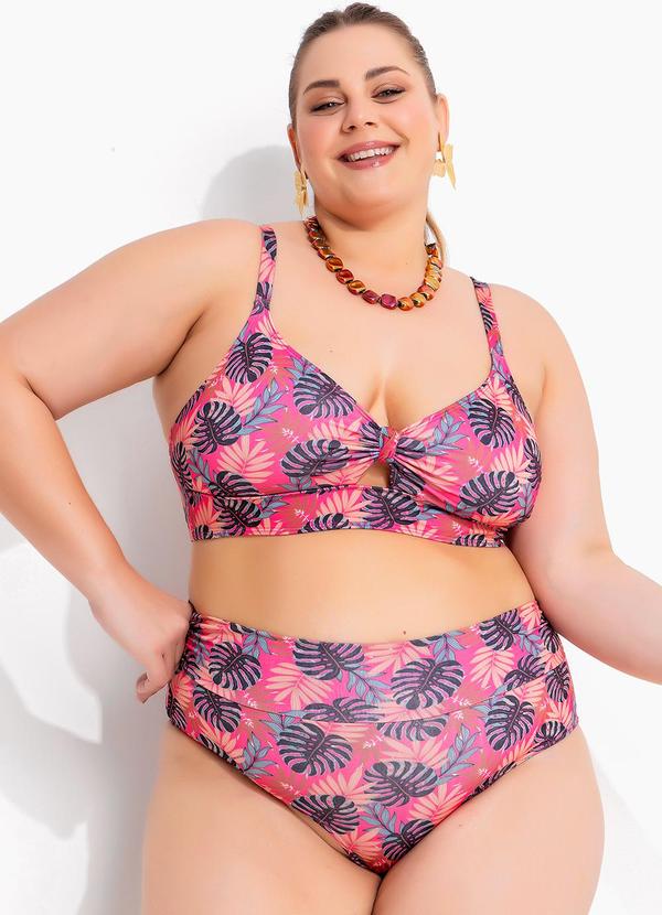 Marguerite - Busto Biquíni Folhagem Pink em Malha Fria 3