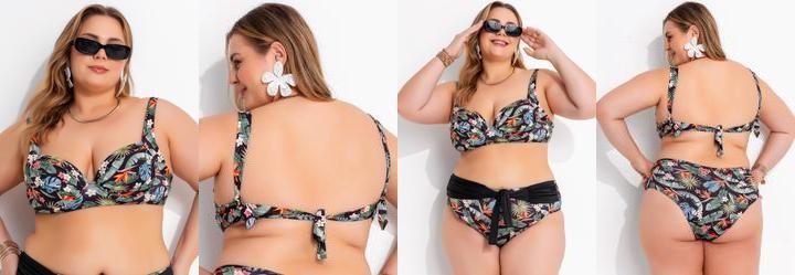 Busto Biqu�ni Folhagem Tropical em Malha Fria