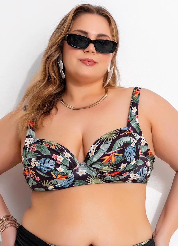 Marguerite - Busto Biquíni Folhagem Tropical em Malha Fria