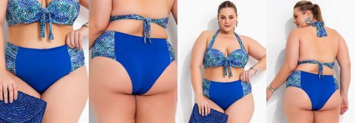 Calcinha Biquni Folhagem Geomtrica em Malha Fr