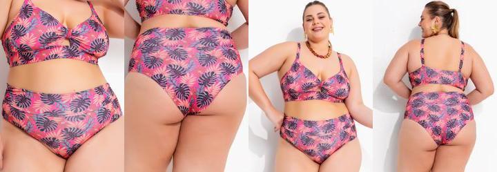 Calcinha Biquni Folhagem Pink em Malha Fria