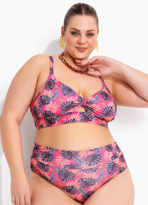 Marguerite - Calcinha Biquíni Folhagem Pink em Malha Fria 5