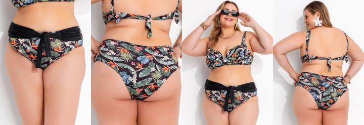 Calcinha Biquni Folhagem Tropical em Malha Fria