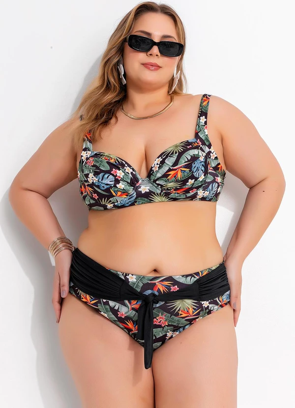 Marguerite - Calcinha Biquíni Folhagem Tropical em Malha Fria 2