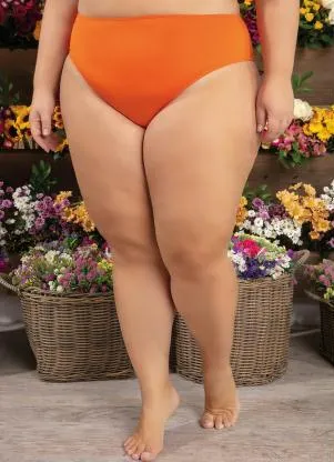 Queima Estoque - Calcinha Biquíni Plus Size Laranja Cintura Média - QUEIMA ESTOQUE