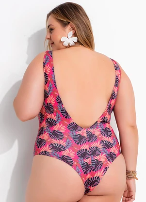 Marguerite - Maiô Folhagem Pink em Malha Fria - MARGUERITE