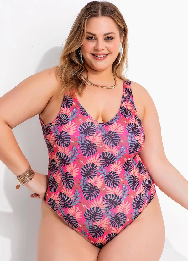 Marguerite - Maiô Folhagem Pink em Malha Fria 3