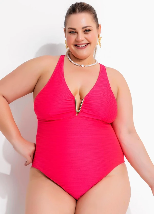 Marguerite - Maiô Rosa Neon em Malha Jacquard