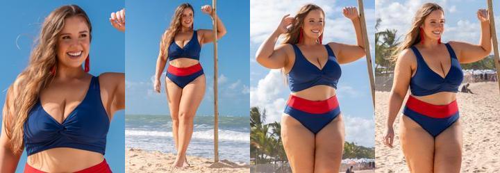 Top Biquni Azul em Poliamida