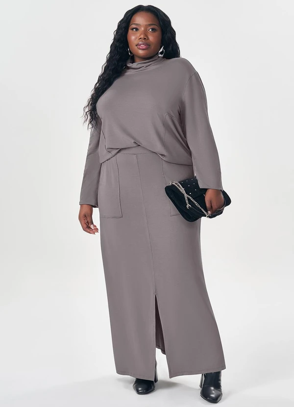 Lisamour - Blusa Gola Alta de Manga Longa Cinza 2