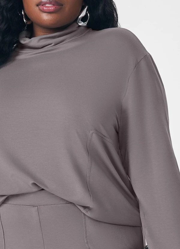 Lisamour - Blusa Gola Alta de Manga Longa Cinza 3