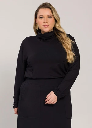 Lisamour - Blusa Gola Alta de Manga Longa Preta - LISAMOUR