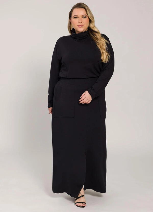 Lisamour - Blusa Gola Alta de Manga Longa Preta 3