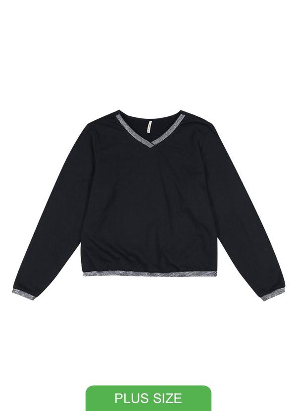Habana - Blusão Feminino Plus Size com Decote em V Preto