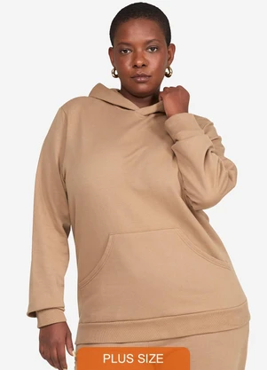 Basicamente - Blusão Moletom Flanelado Capuz Plus Bege Pastel - BASICAMENTE