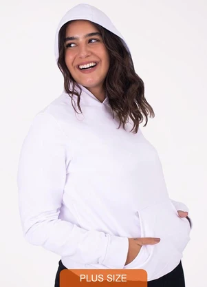 Basicamente - Blusão Moletom Flanelado Capuz Plus Branco - BASICAMENTE