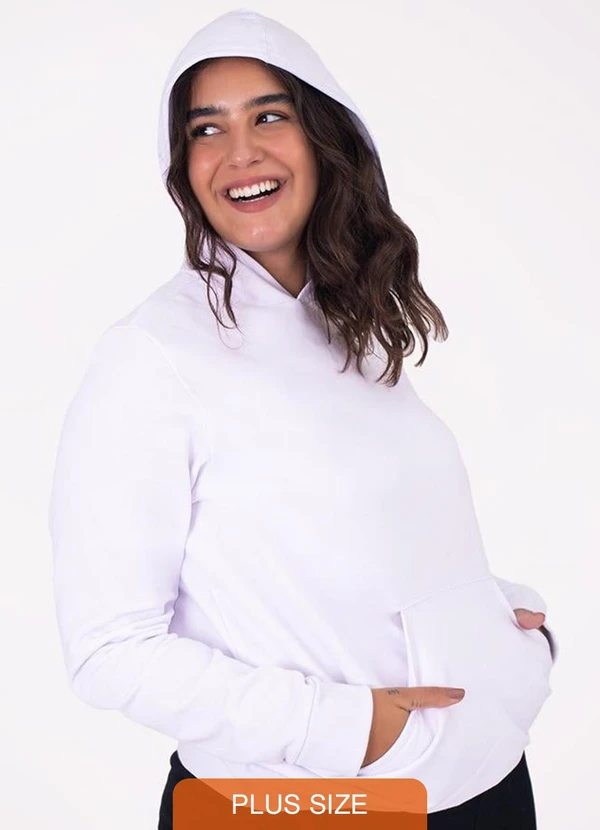 Basicamente - Blusão Moletom Flanelado Capuz Plus Branco