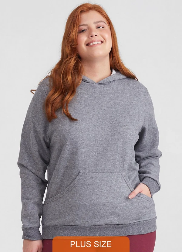 Basicamente - Blusão Moletom Flanelado Capuz Plus Cinza