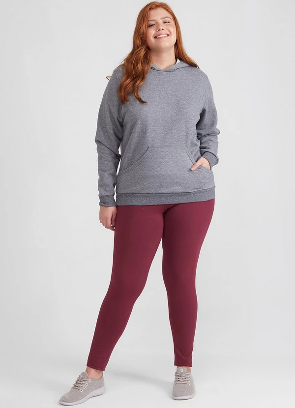 Basicamente - Blusão Moletom Flanelado Capuz Plus Cinza