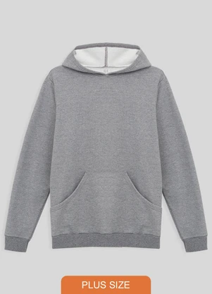 Basicamente - Blusão Moletom Flanelado Capuz Plus Mescla Claro - BASICAMENTE