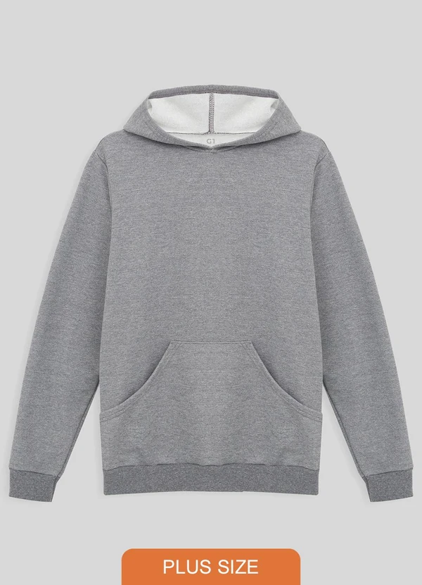 Basicamente - Blusão Moletom Flanelado Capuz Plus Mescla Claro