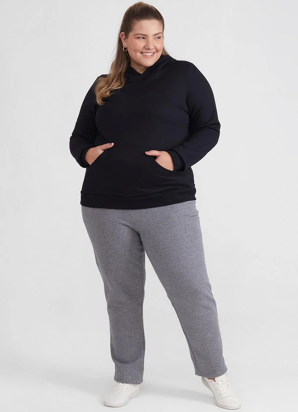 Basicamente - Blusão Moletom Flanelado Capuz Plus Preto 2