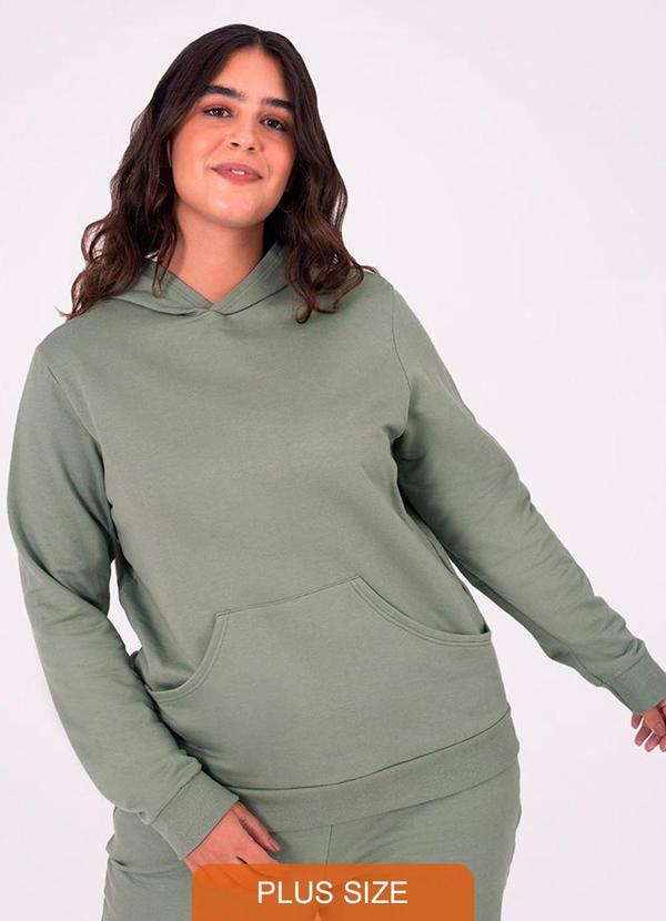 Basicamente - Blusão Moletom Flanelado Capuz Plus Verde Oliva
