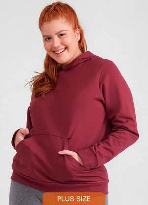 Basicamente - Blusão Moletom Flanelado Capuz Vermelho Vinho - BASICAMENTE